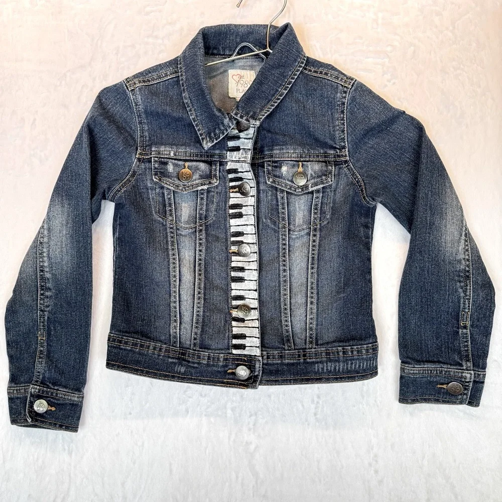 Jean Jacket Painted Piano Keys Music Notes Butterflies Upcycled Denim Girls Med